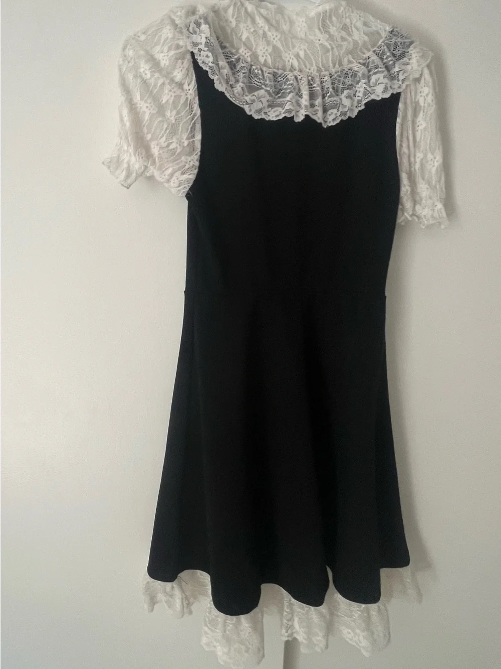 SHEIN Black Dress with White Lace Collar and Hem Trim